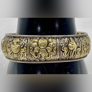 925 Sterling Silver w/Gold Tone Tibetan bracelet 7.5” lot 367
